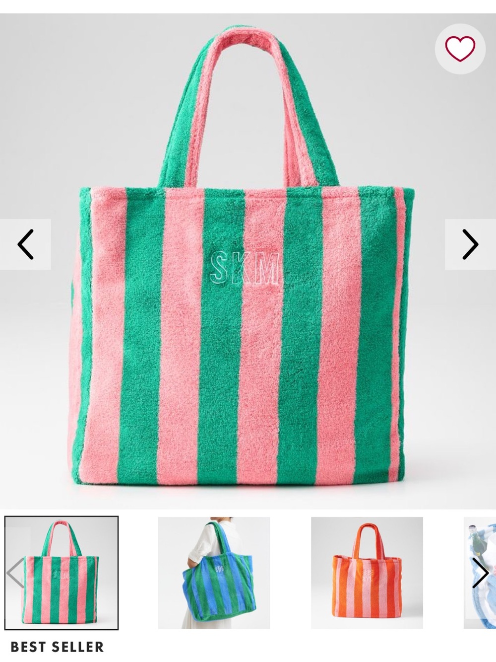 Mark & Graham Pink and Green Cabana Striped Tote - Picture 4 of 4